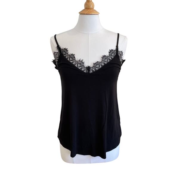 PJ Salvage Black Stretch Frayed Edge Lace Camisole Spaghetti Straps, Size M - Picture 1 of 10